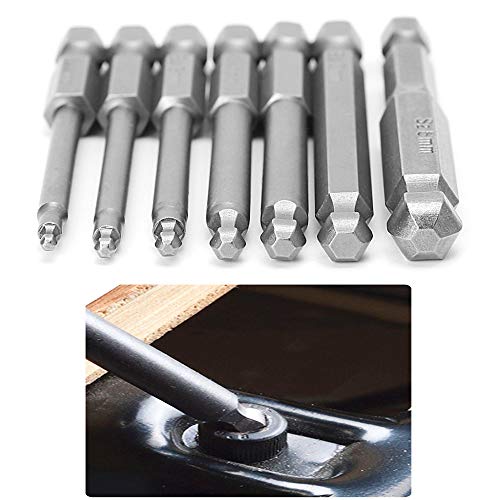 Hymnorq 7pc Metric Ball End Hex Key Screwdriver Bits Set - Quick Release 1/4 Inch Hex Shank for Easy Attachment - 65mm/2.56" Long - S2 Steel Alloy and Magnetic Tips - Fit All Standard Bit Holders