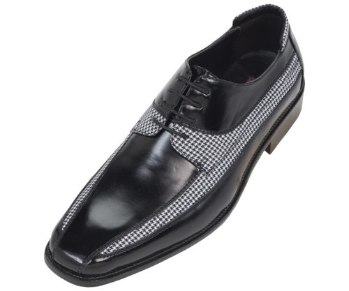 Bolano Mens Houndstooth Print Black Classic Smooth Oxford Lace Up Dress Shoe: Style 7440 Black-000