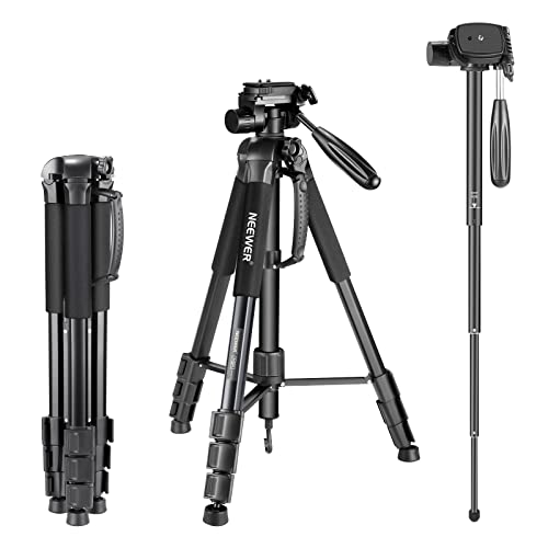 Neewer Tragbarer 177cm Aluminium Legierung Kamera Stativ Einbeinstativ mit 3-Wege-Drehgelenk Pan Head für DSLR-Kamera schwarz