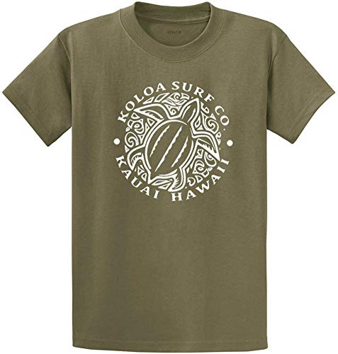 Joe's USA Koloa Surf Hawaiian Turtle Front Logo Heavyweight Cotton T-Shirt - Green/Olive - White Logo, 6X-Large at Amazon