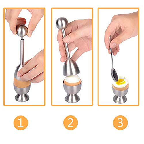 Egg Cups Cracker Topper, Soft Hard Boiled Eggs Separator Tool Stainless Steel set Include 2 Egg Cups, 2 Spoons, 1 Topper Cutter -Easily Crack and Score Raw and Cooked Egg Shells Perfect Mother's Gift - Thumbnail 3