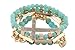 Turquoise with Goldtone 4 Piece Bundle of Iced Out Cross, Link, & Bar Chain Beaded Stretch Bracelet