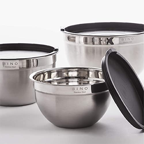 BINO 3Piece Stainless Steel Mixing Bowl Set with Lids, Black
