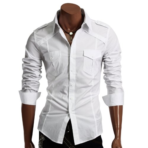Doublju mens dress shirt with epaulet white (us-s)