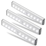 Moston 3 Pack Upgraded USB Rechargeable 10 LED Magnetic Motion Sensor Night Light,Dusk to Dawn Photocell,Auto On/Off.Portable,Cordless,Stick-on Anywhere for Cabinets,Closets,Wardrobe(Silver)
