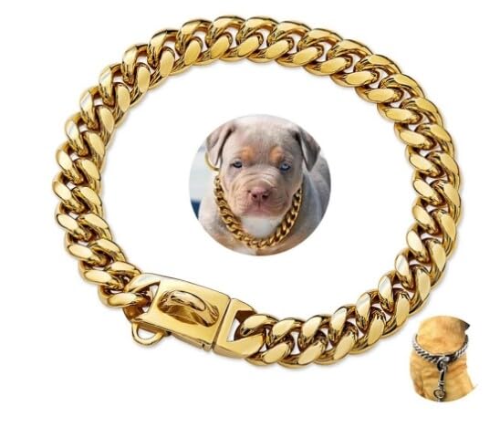 Felenny Gold Dog Chain Collar, Walking Metal Chain Collar Heavy Duty Cuban Link Dog Necklace with Metal Buckle,Pet Cuban Fashion Pet Collar Necklace Accessories for Dogs Cats