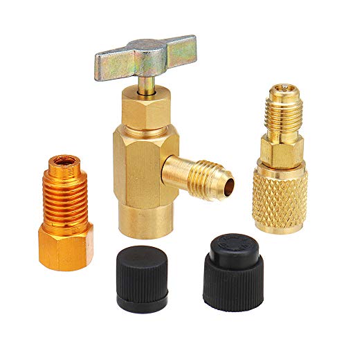 CoCocina 5pcs R1234yf R134a and R12 Special Can Tap Adapter Fittings Kit for 1/4 SAE 1/2 Inch Acme LH