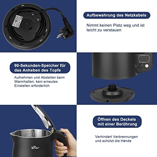 1.7L 304 Edelstahl Mit 11 Temperaturen Wasserkocher,1800w Trockenaufschutz, Doppelter Verbrühungsschutz, Bpa Frei, Lcd Anzeige Precision Control, Temperatureinstellung (40°C-100°C)