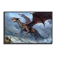 Framed Canvas Wall Art Knight Fighting The Fire Dragon Canvas Prints Home Artwork Decoration for Living Room,Bedroom - 16x24 inches