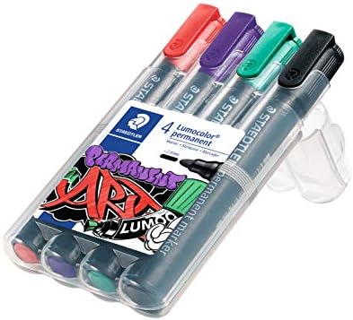 352 WP4-1 Arte Permanente Lumocolor. Caixa exclusiva STAEDTLER com 4 marcadores de tinta permanente com ponta redonda, cores variadas