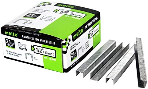 meite21 Gauge 1/2-Inch Crown with 1/2-Inch Length Upholstery Staples Galvanized Fine Wire Staples Compatible for MT8016 Stapler (10 Boxes)