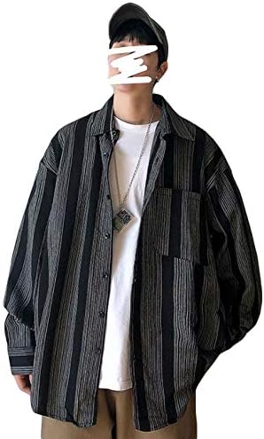 Amazon Ptorメンズ シャツ 長袖 ゆったり ワイシャツ ストライプ柄 ファッション オーバーサイズメンズ トップス ストリート系 韓国ファッション メンズ カジュアルシャツ シャツ 通販