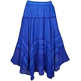 Mogul Interior Womens Hi Low Skirt Blue Lace Embroidered Effortless Sexy Peasant Long Skirts L/XL