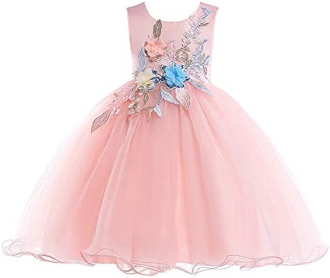 LIVFME Flower Girls Dresses Princess Embroidery Tulle for Party Birthday Wedding