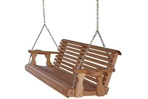 Amish Casual 4 Foot Roll Back Porch Swing with Cup Holders in Cedar Stain - Amish Made in The USA from Treated Pine Heavy Duty 700 Lb. Weight Capacity