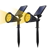 Solar Powered LED Garden Spotlight, ProGreen 2-in-1 Waterproof 4 LED Solar Spotlight Adjustable Landscape Solar Lighting Wall Light for Outdoor Garden Decorations (2 Pack, 3000K Warm White)