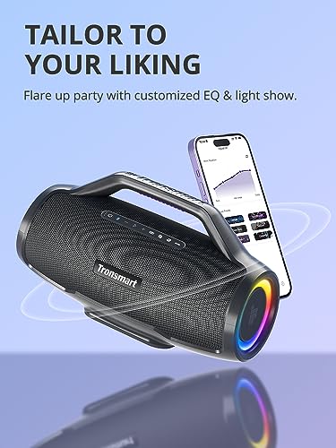 Tronsmart Bang MAX Bocina Bluetooth de 130W, IPX6 Resistente al Agua, Altavoz Luces RGB, 24 hrs de reproducción, App, EQ Karaoke TuneConn