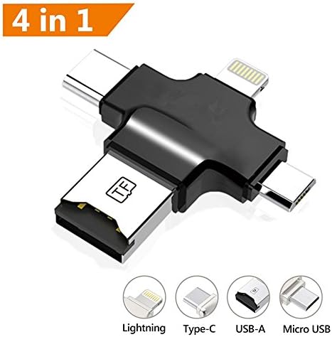 OUMEIOU Type C Cable Card Reader 4 in 1 with USB 3.0 Stick Micro SD Card Reader Type C Lightning Connector for IPhone/IPad/Mac/PC/Android Phone