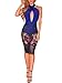 sexycherry Women Boho Bodycon Sexy Lace Floral Halter Strap Deep V Neck Evening Club Mini Dress Blue