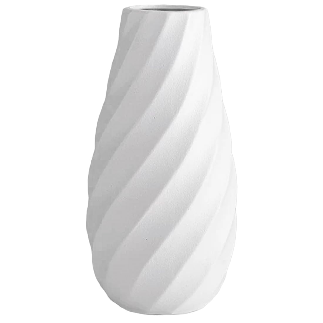 White Ceramic Flower Vase with Textured Spiral Design, Modern Minimalist Decor for Home, Living Room, or Office - 10 Inch