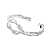 Pop Fashion 18k White Gold Plated Mesh, Ladies Knot Cuff Magnetic Bracelet, Bangle, Beautiful Unique Silver Knot Tennis Bracelet, Modern Wedding Anniversary Special Occasion Fashion Jewelry for Women