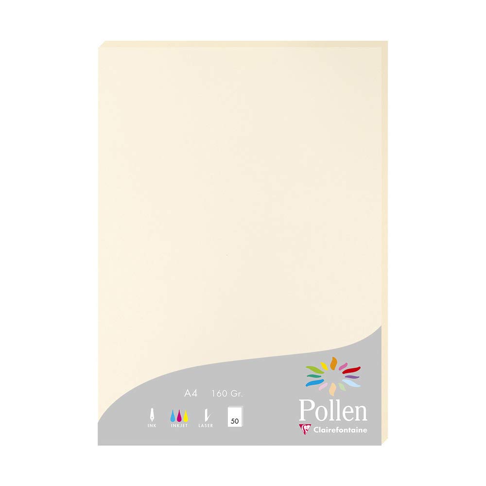 Clairefontaine 14204C Wallet of 50 Sheets Format A4 (21x29,7cm) 160gsm Cream colour Invitation Paper Events Correspondence Pollen range Smooth Premium Paper