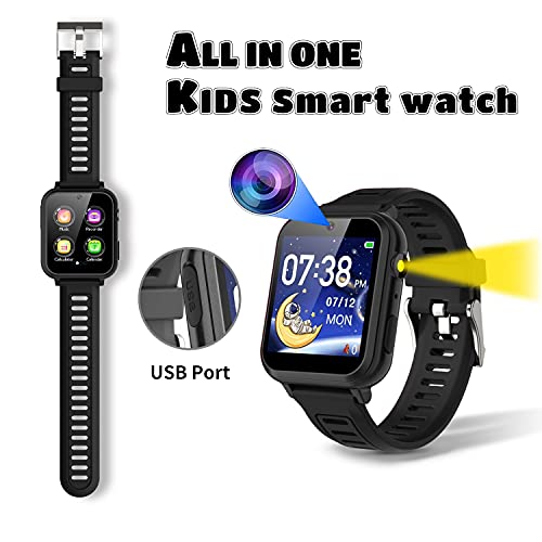 Smart Watch for Kids - Kids Smart Watch Boys with 16 Games | Camera | Music | Alarm | Pedometer | Calculator | Torch | Photos & Video | Calendar | Recorder for 4-12 Years Kids Birthday Gifts (Black)