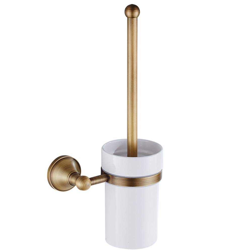 Toilet Brush and Holder,Antique Bronze Toilet Brush Holder Set Wall Mounted Deep Cleaner Toilet Scrubber Cleane for Bathroom (Golden)