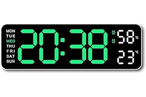 Startbuymore Digital rectangular electronic alarm clock featuring date, time, day of week and temperature, brightness adjusta