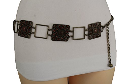 TFJ Women Fashion Bohemian Belt Hip Waist Vintage Gold Metal Charms Brown Beads S M L