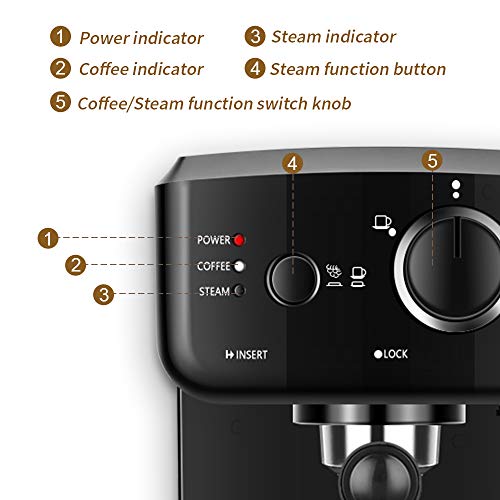ELEHOT Espresso Machine Coffee Makers with 15 Bar Pump and Milk Frother (Black)