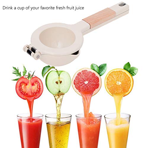 APWONE Lemon Lime Squeezer Citrus Manual Press Juicer, Creative Fresh Orange Grape Juicing Premium Food Grade Metal with Wooden Handle - Beige