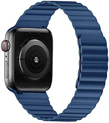 VeryBet Unique Designed Leather Band Compatible for Apple Watch Series 5 44mm 42mm, Adjustable Loop Strap with Strong Magnetic Closure for iWatch Series 4-3-2-1 (Color Blue)