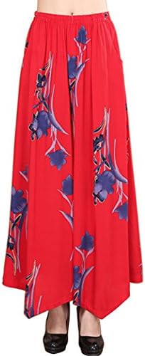 Womens Comfy Elastic Waist Cotton&amp;Linen Floral Culottes Wide Leg Pants Color 15 Size L