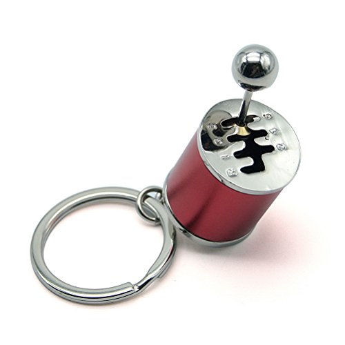 Waterwood Creative Auto Part Model 6 Speed Gear Box Shifter Keychain Key chain Ring-Silver&Red