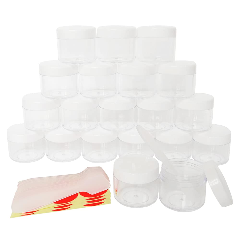 Wopanxye 20pcs 20g Makeup Sample Pot, BPA Free, Small Empty Cosmetic Container Tin with WHITE Screw Lid, 20ml Travel Jars for Beauty Lip Gloss Salves Facial Creams Essence Firming Lotions Powder Nails