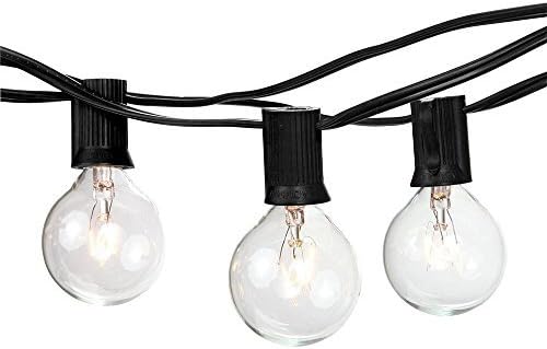 G40 Clear Globe String Light Bulbs with 25 Clear Bulbs, by Bella Inizio - Best Outdoor Bistro lights, Garden Party, Backyard Patio lighting. (Black)