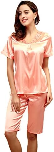 Olivery Womens Faux Silk Sleepwear, Gorgeous Floral Nightgown Bath Pajamas Set. Choose Your Favorite 2 Pcs Top &amp; Crop Pants, Robe &amp; Lingerie or 1 Piece Slip Style (Salmon)