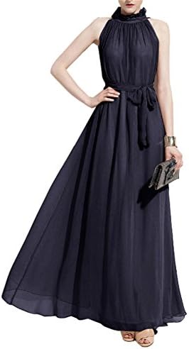 HM Women Summer Chiffon Sleeveless Evening Ball Gown Long Maxi Dresses Navy