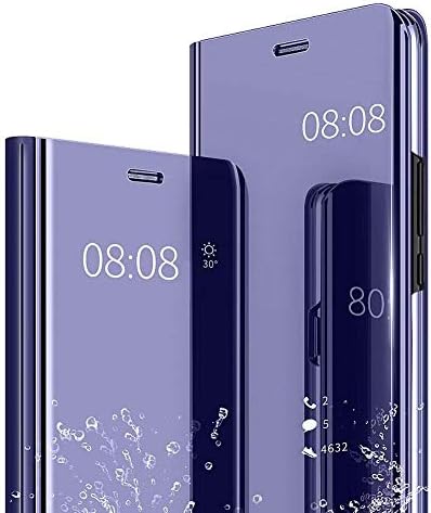 Mirror Case for Samsung Galaxy A7 2018, Flip Case Clear View Cover Case Shell Mirror Plastic Shockproof Hard Case Cover Luxury Protective Case with Function Support - Purple