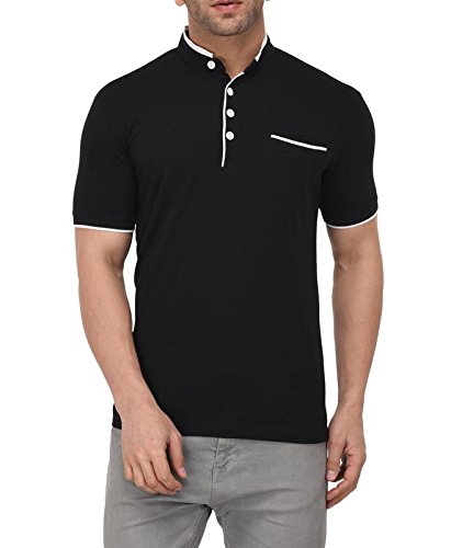 vivid bharti collar half sleeve black solid t-shirts