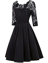 IHOT vestido de cóctel de noche con mangas 2 3 de encaje floral vintage para mujer