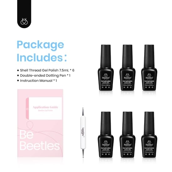 Beetles Pearl Gel Nail Polish, 6 Colors Shimmer Pearl White Pink Purple Mermaid Nail Drawing Gel Polish Soak Off Uv Gel Polish Swirl Shell Thread Effect DIY Manicure Gift for Women - Image 8