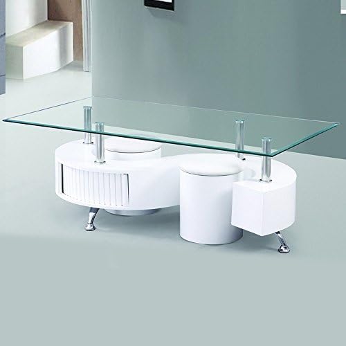 Gravity Decor Infinity Premier Tempered Glass Coffee Table with White Glossy Base