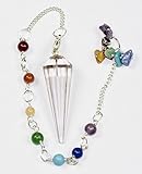 12 Faceted Gemstone Crystal Pendulum with Seven Chakra Stone Chain (Quartz) by Gypsy Palace Online