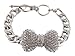 2 Pieces of Silvertone with Clear Iced Out Large 3D Bow 9 Inch Cuban Chain Link 12mm Adjustable Bracelet