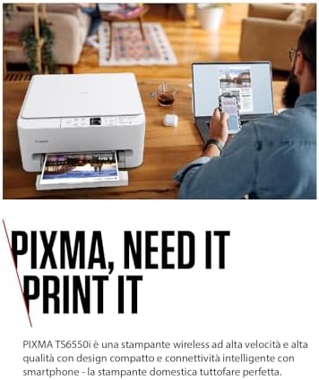 PIXMA TS6550I - Stampante Multifunzione con Connettività Wi-Fi e Display OLED da 1,42” | Wireless per Stampa Facile dal Tuo Smartphone PIXMA Print Plan