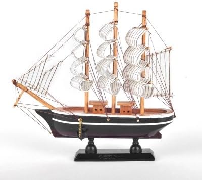 Wooden Sailing Home Furnishing Decorative-Yaozhong Ornaments Sailing Boat Display Stand Figurines Miniatures European Mediterranean Style Wooden Craft For Graduation gift, Business Gift (black)
