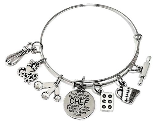 Chef bracelet, Chef jewelry, kitche charm bracelet, I love to cook bracelet, rolling pin, Cake Mold Baking Pan, Measuring spoon, Measuring cup, Egg Beater, Chef charm bracelet, Chef bangle bracelet