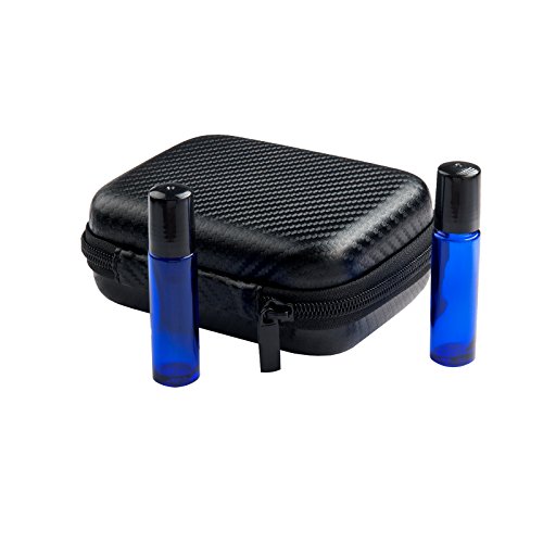 Roller Bottle Essential Oil Carrying Case Bundle with Accessories - Holds 12 5ml & 10ml Roller Bottles- Comes W/ 6 Amber Glass Stainless Steel Roller Bottles & Free Roller Bottle Opener-Black